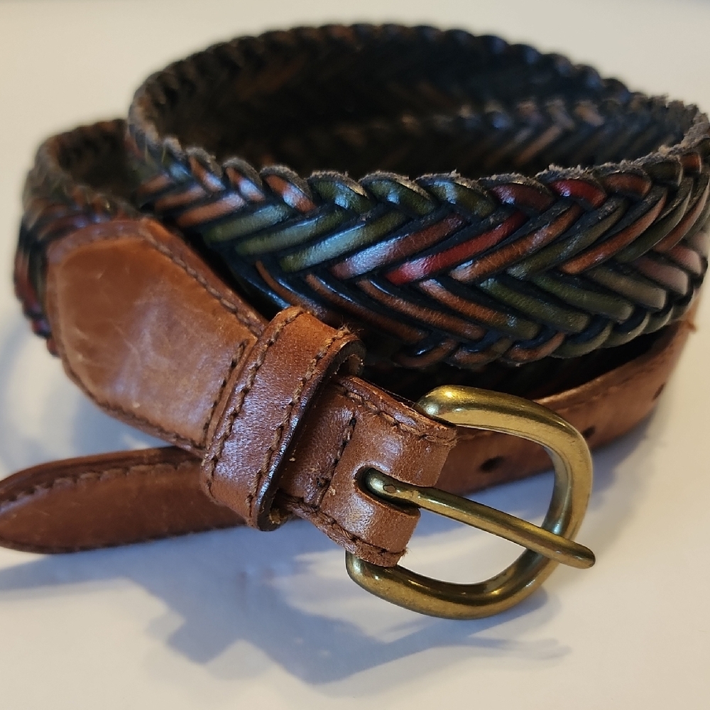 CANTERBURY Belt Braided Genuine Leather Men’s Brown Multicolor Size 44 Width=1"